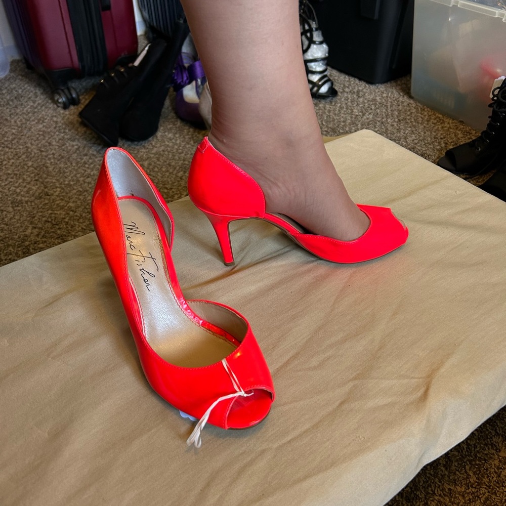 Red Peep-Toe Heels